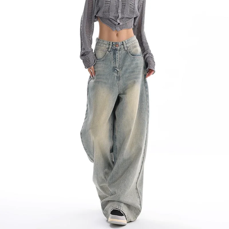 Weekend Outfits Retro Denim Style Loose Slimming Mop Wide Leg Pants