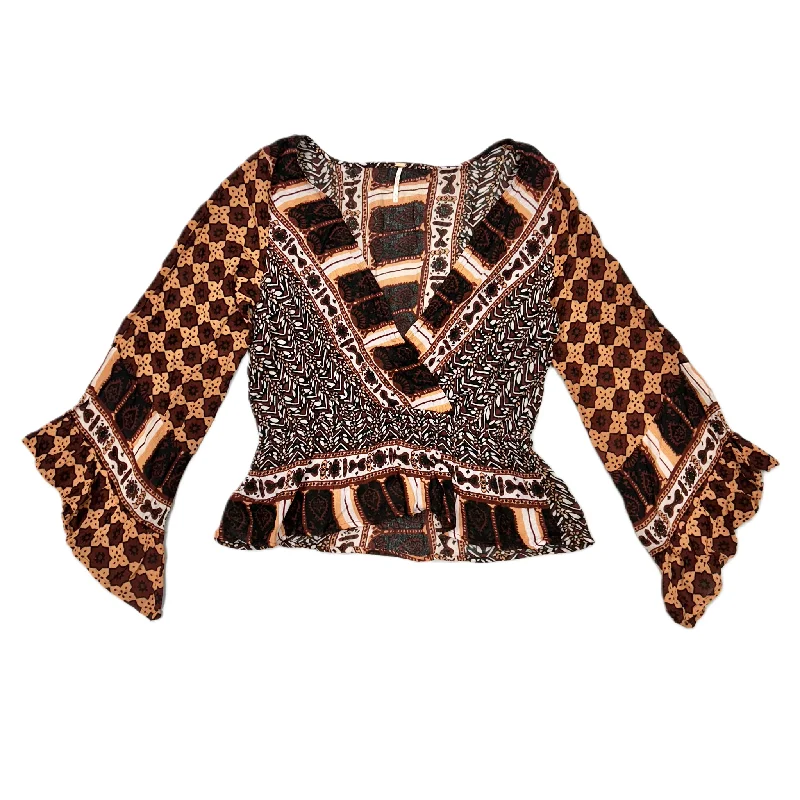 Versatile Outfits Top Long Sleeve By Free People In Orange & Red, Size: L