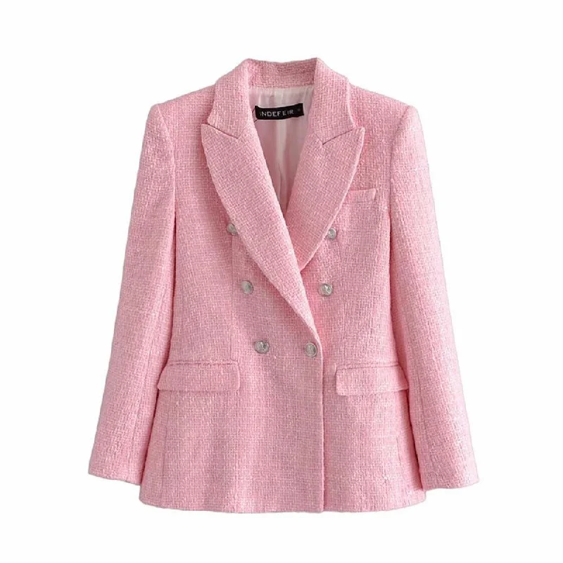 Timeless Style Pink Tweed Blazer Women - Formal-Business - Plain-Solid