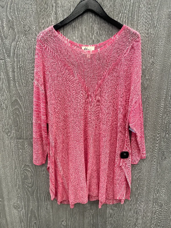 Sporty Look Top Long Sleeve By Andrea Jovine In Pink, Size: 2x