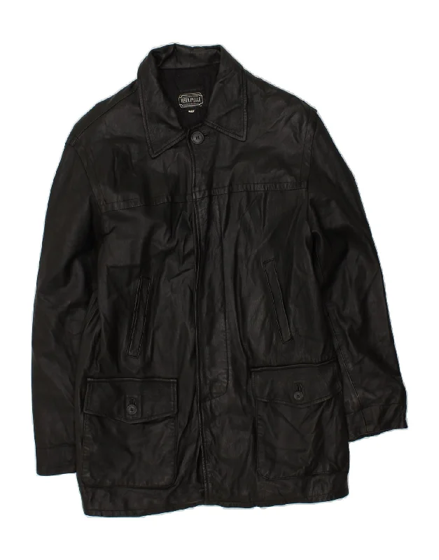 Sports Pants VINTAGE Mens Leather Coat IT 48 Medium Black Leather