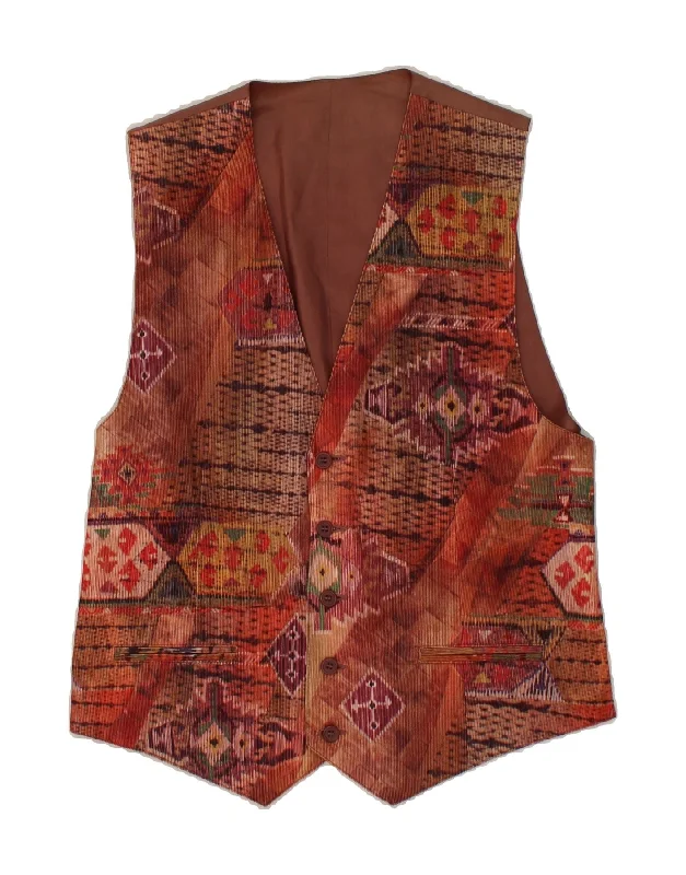 AVANTI Mens Abstract Pattern Waistcoat IT 44/46 Small Brown Cotton