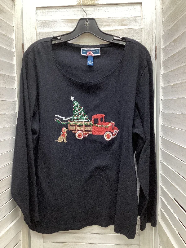 Minimalist Style Top Long Sleeve By Karen Scott In Black, Size: 1x