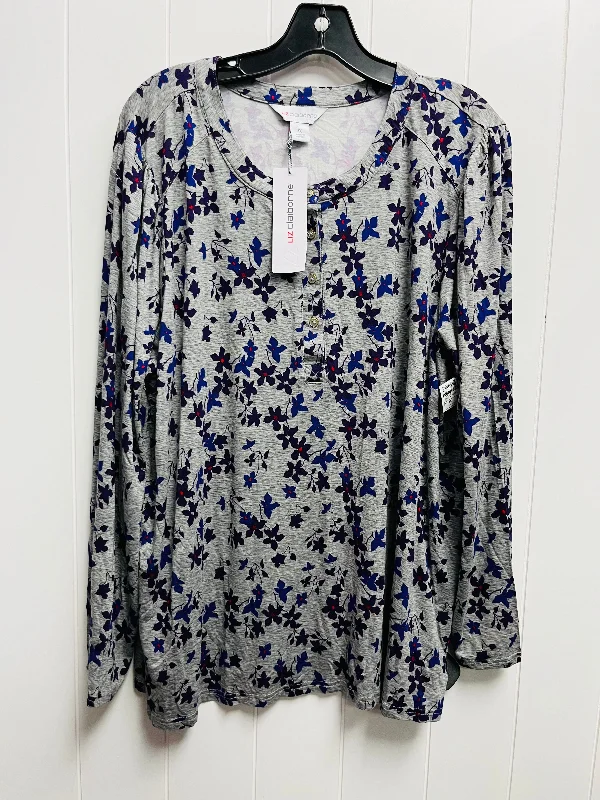 Casual Denim Top Long Sleeve By Liz Claiborne In Grey & Purple, Size: 1x