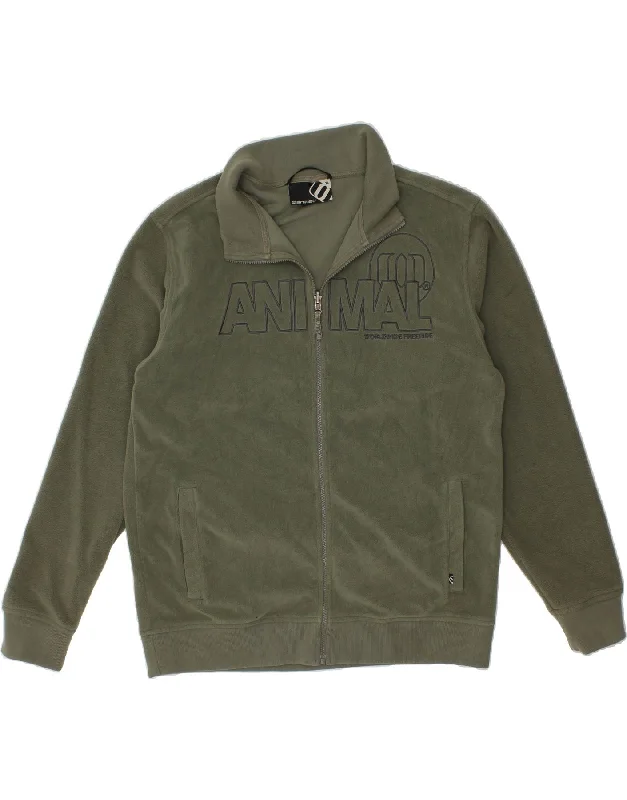 Comfortable Shoes ANIMAL Mens Graphic Fleece Jacket UK 42 XL Khaki Polyester