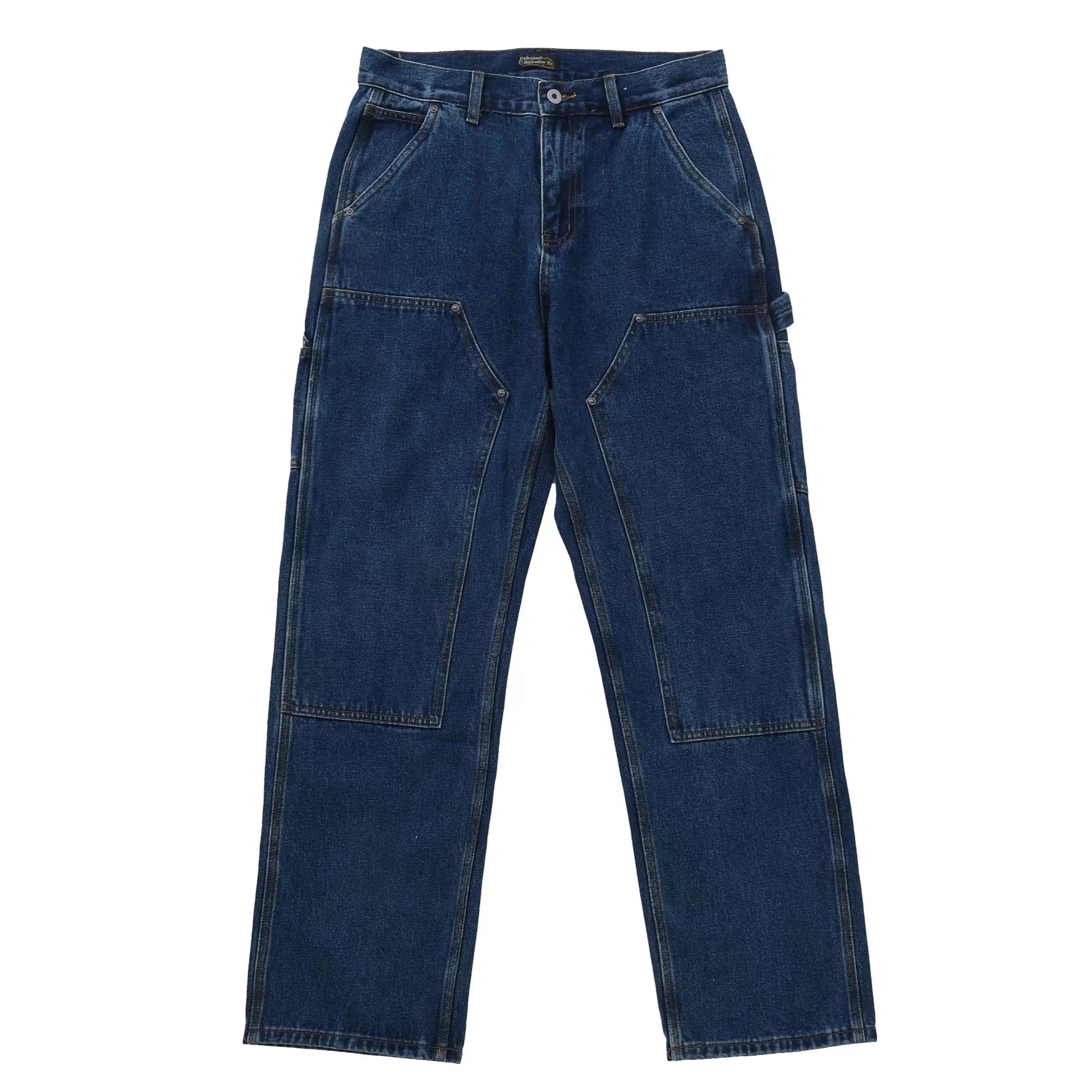 Easy Fashion Men's Double-front Work Dungaree Pants Straight Fit Jeans - Safari Style