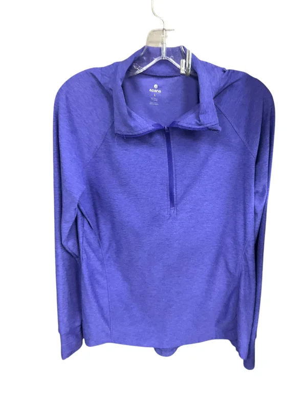 Relaxed Fit Athletic Top Long Sleeve Collar By Apana In Purple, Size: L