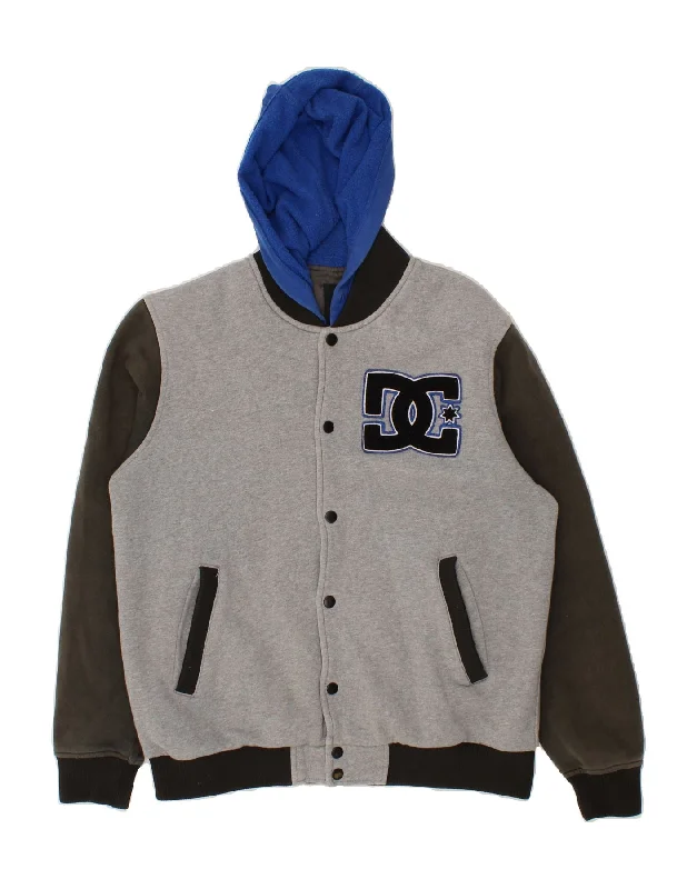 Everyday Wear DC Mens Hooded Varsity Jacket UK 38 Medium Grey Colourblock Cotton