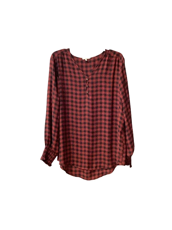 Cozy Essentials Top Long Sleeve By Maurices In Plaid Pattern, Size: L