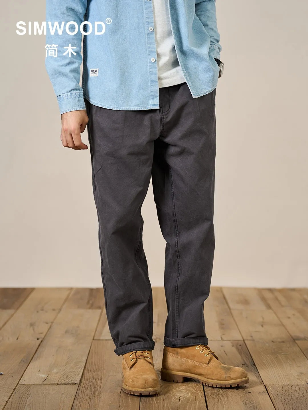 Outdoor Wear Loose Straight Washed Retro Pants Men Plus Size 100% Cotton Trousers