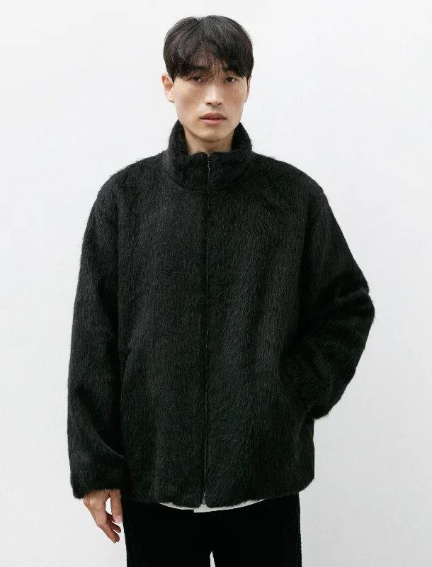 Street Style Camel Shaggy Jacket Black