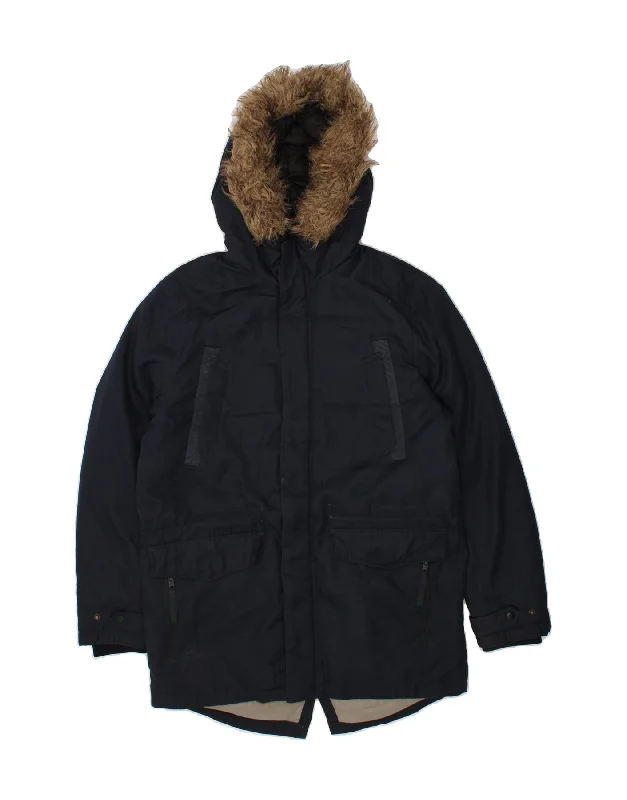Comfortable Shirts JACK & JONES Mens Hooded Parka Jacket UK 38 Medium Navy Blue Polyester
