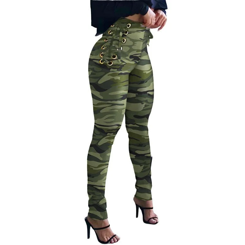 Relaxed Denim Autumn Camouflage Waist Tie Leggings