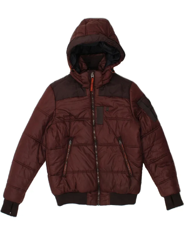 Tailored Comfort G-STAR Mens Hooded Padded Jacket UK 40 Large Maroon Polyester