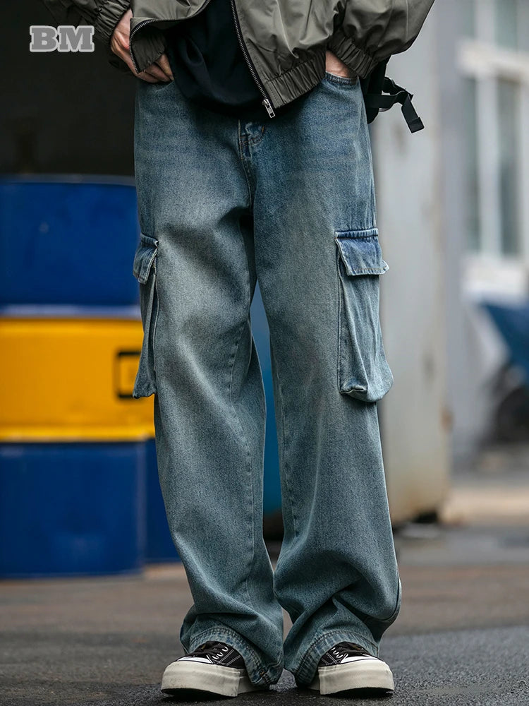 Japanese Vintage High Quality Cargo Jeans Men Clothing - Straight Trousers