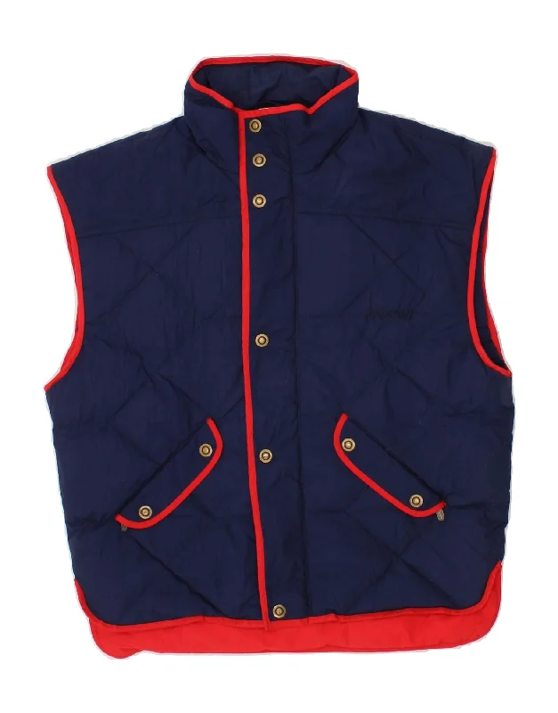 VINTAGE Mens Padded Gilet UK 38 Medium Navy Blue Polyester