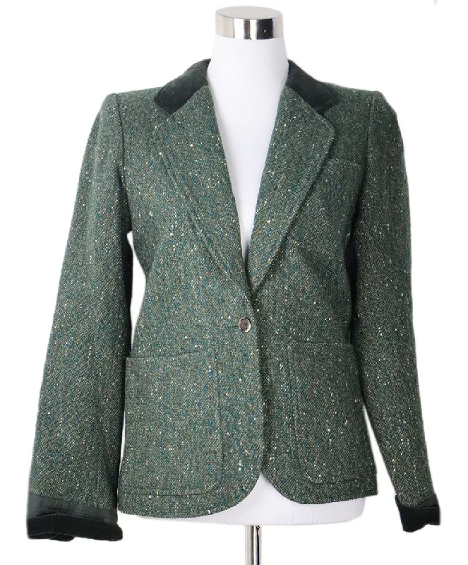 YSL Vintage Green Tweed & Velvet Jacket sz 4