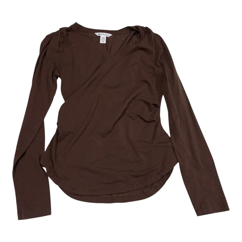 Trendy Apparel Athletic Top Long Sleeve Crewneck By Athleta In Brown, Size: Xs