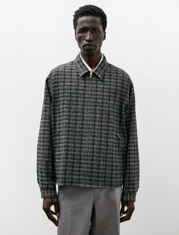 Washable Wool Check Zip Blouson Grey