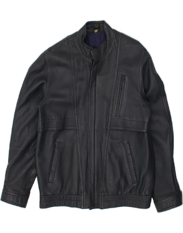 Easy Fashion VINTAGE Mens Leather Jacket IT 48 Medium Navy Blue