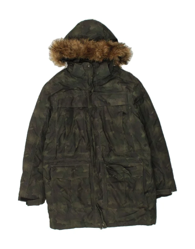 Classic Wear MOUNTAIN WAREHOUSE Mens Hooded Parka Jacket UK 38 Medium Khaki Camouflage