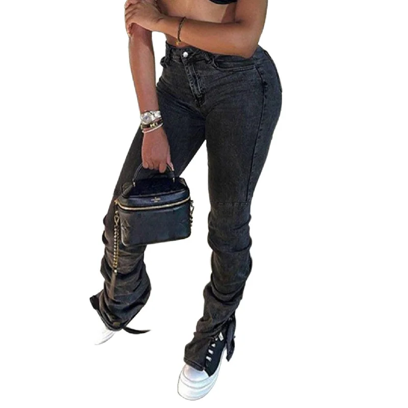Modern Apparel Women's Street Fashion Hem Slit Jeans