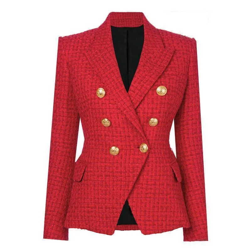 Comfy Sweaters The Pragmatic Red Tweed Blazer Women - Casual - Plain-Solid