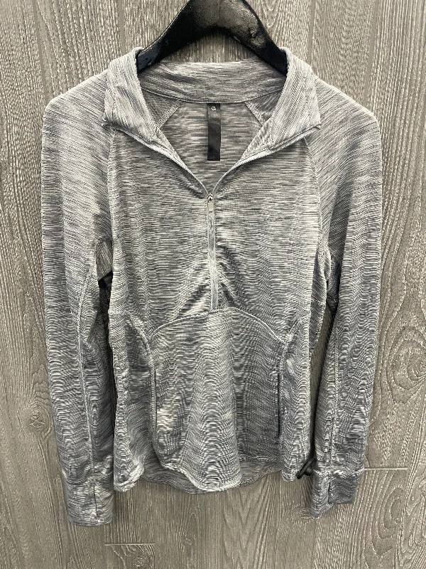 Premium Fabric Athletic Top Long Sleeve Collar By 90 Degrees By Reflex In Grey, Size: M