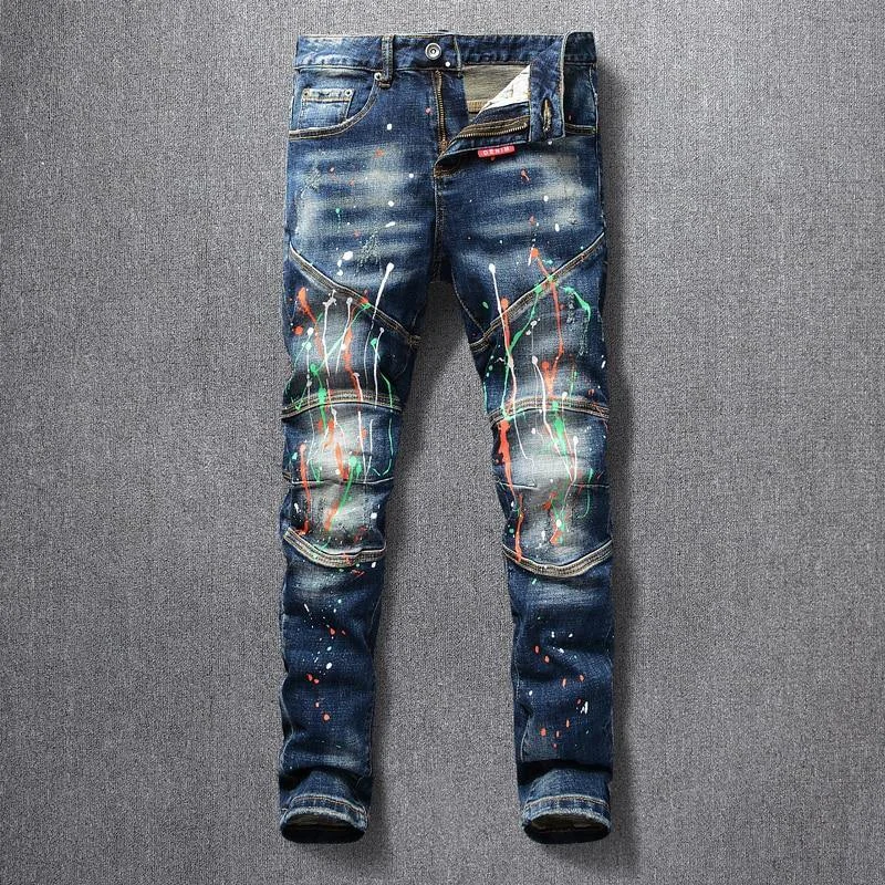Modern Comfort American Streetwear Designer Painted Slim Fit Jeans