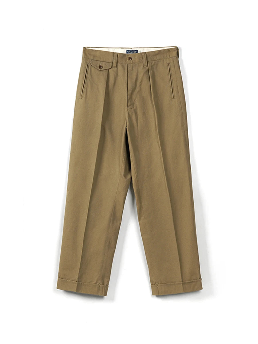 Relaxed Denim Men's High-waisted Cargo Pants - Loose Straight Military Trousers