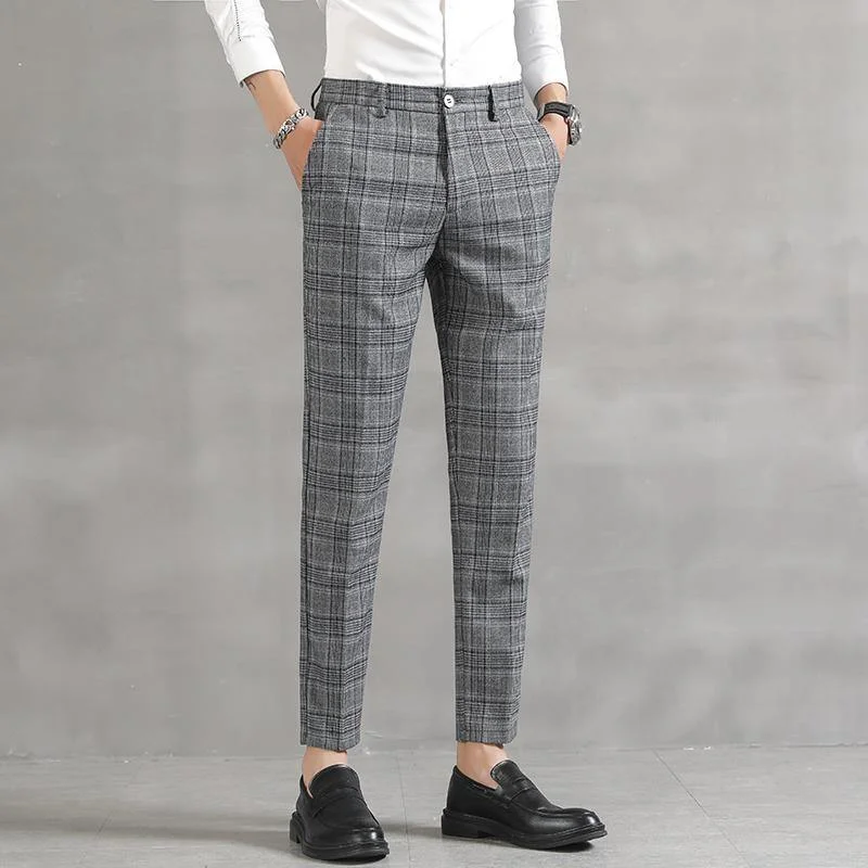 Premium Fabric YASUG Men's Plaid Business Ankle Length Pants