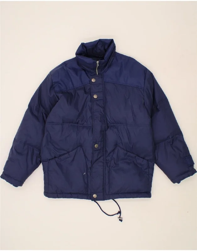 VINTAGE Mens Loose Fit Padded Jacket IT 48 Medium Navy Blue Polyamide