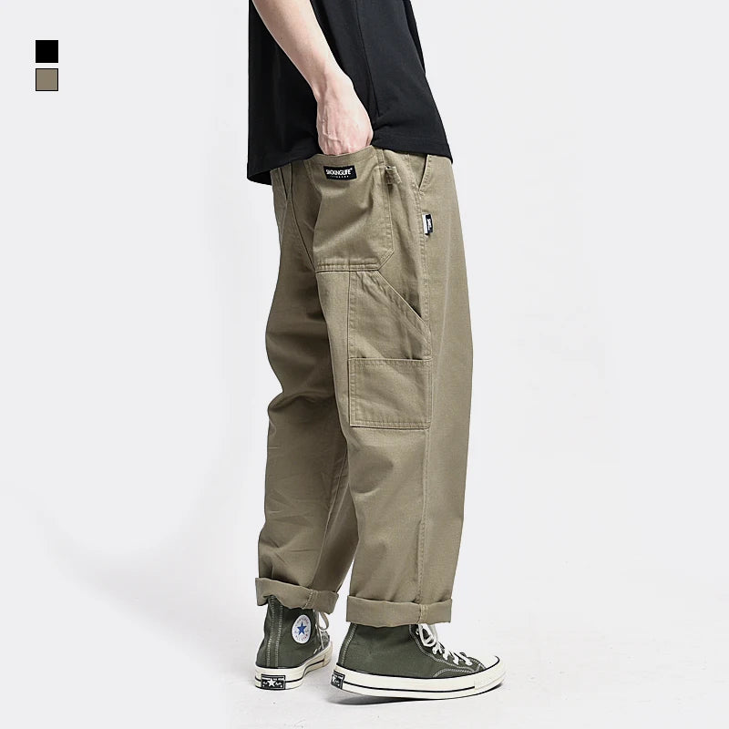 Sporty Wardrobe Safari Style Cargo Trousers Men Loose Straight Casual Baggy Pants