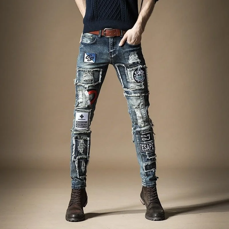 Sporty Wardrobe Men's Autumn Embroidered Tide Jeans
