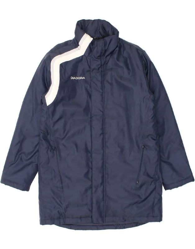 DIADORA Mens Overcoat UK 40 Large Navy Blue Colourblock Polyester