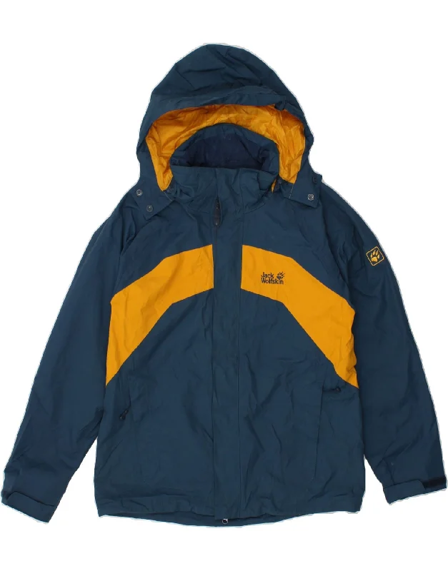 Essential Wardrobe JACK WOLFSKIN Mens Hooded Rain Jacket  UK 34 XS Navy Blue Colourblock
