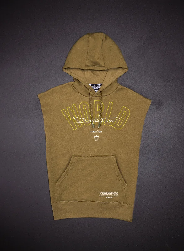 Fashion Comfort WORLD DOMINATION SLEEVELESS HOODIE - OLIVE