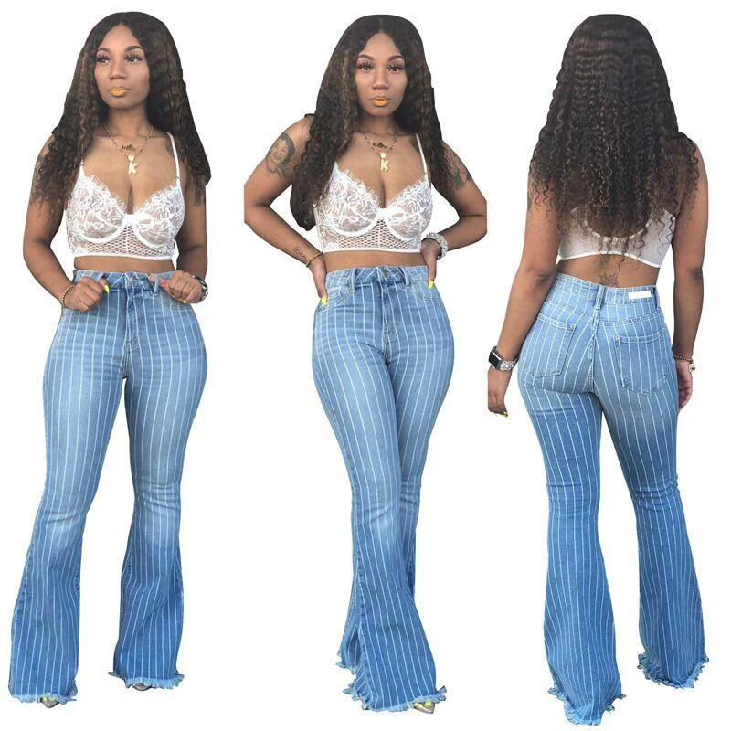 High Waist Striped Flare Jeans