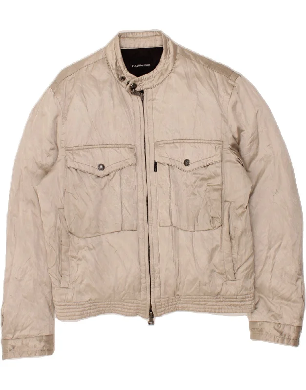 CALVIN KLEIN JEANS Mens Bomber Jacket UK 40 Large Beige Polyester