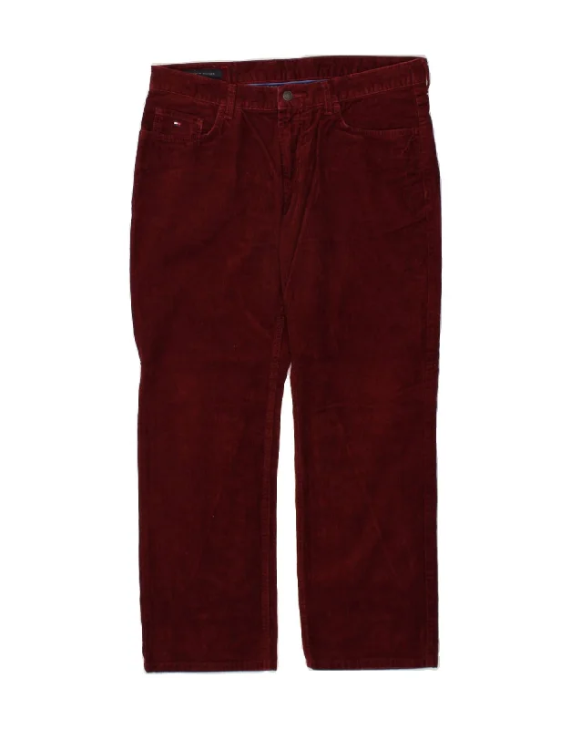 TOMMY HILFIGER Mens Straight Corduroy Trousers W36 L30 Maroon Cotton