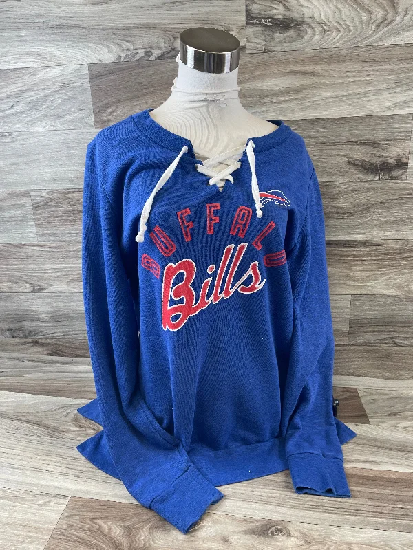 Fashion Basics Athletic Top Long Sleeve Crewneck By Majestic In Blue & Red, Size: L