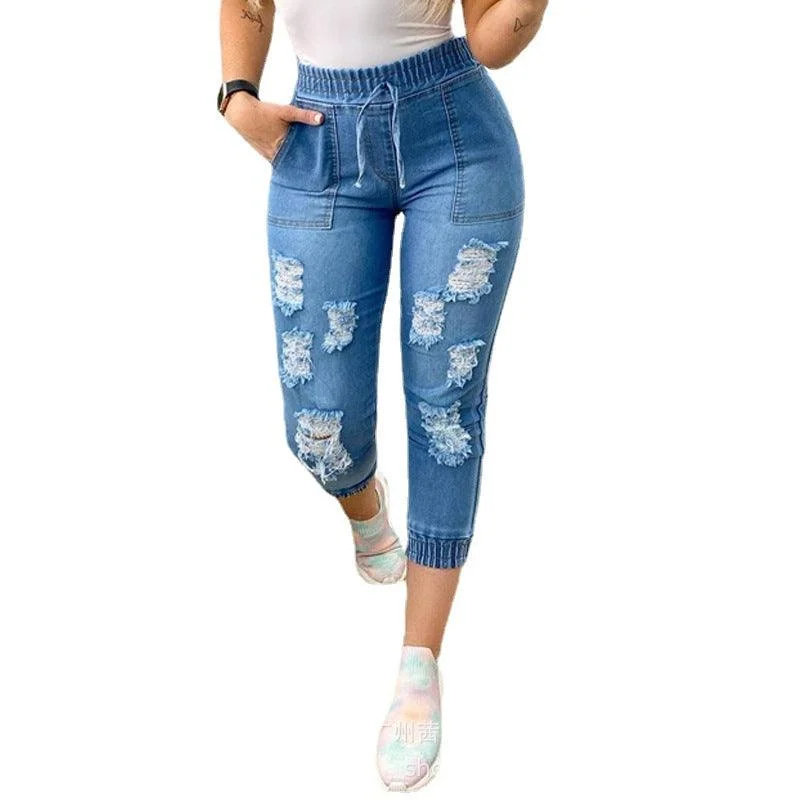 Casual Comfort Women's New Blue Ripped Jeans