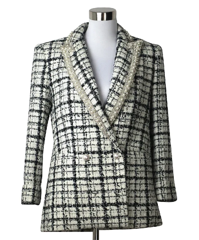 Alice + Olivia B&W Tweed Rhinestone Blazer sz 2