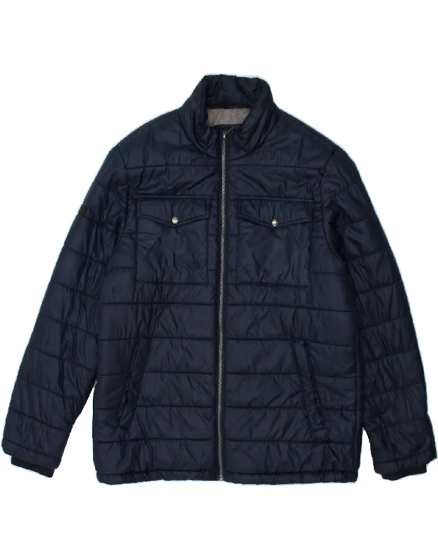 VINTAGE Mens Padded Jacket UK 44 2XL Navy Blue Polyester