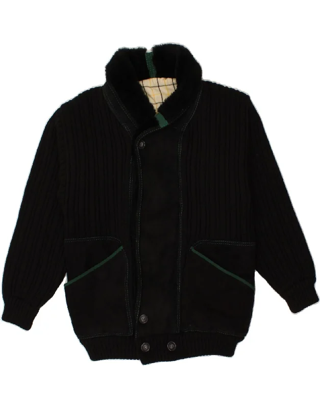 Cool Casuals VINTAGE Mens Knit Bomber Jacket UK 36 Small Black Wool