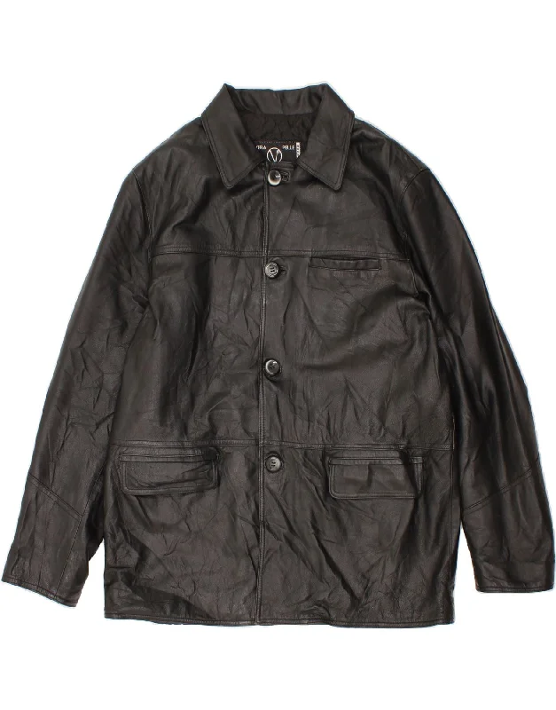 Retro Style VINTAGE Mens Leather Jacket UK 42 XL Black Leather