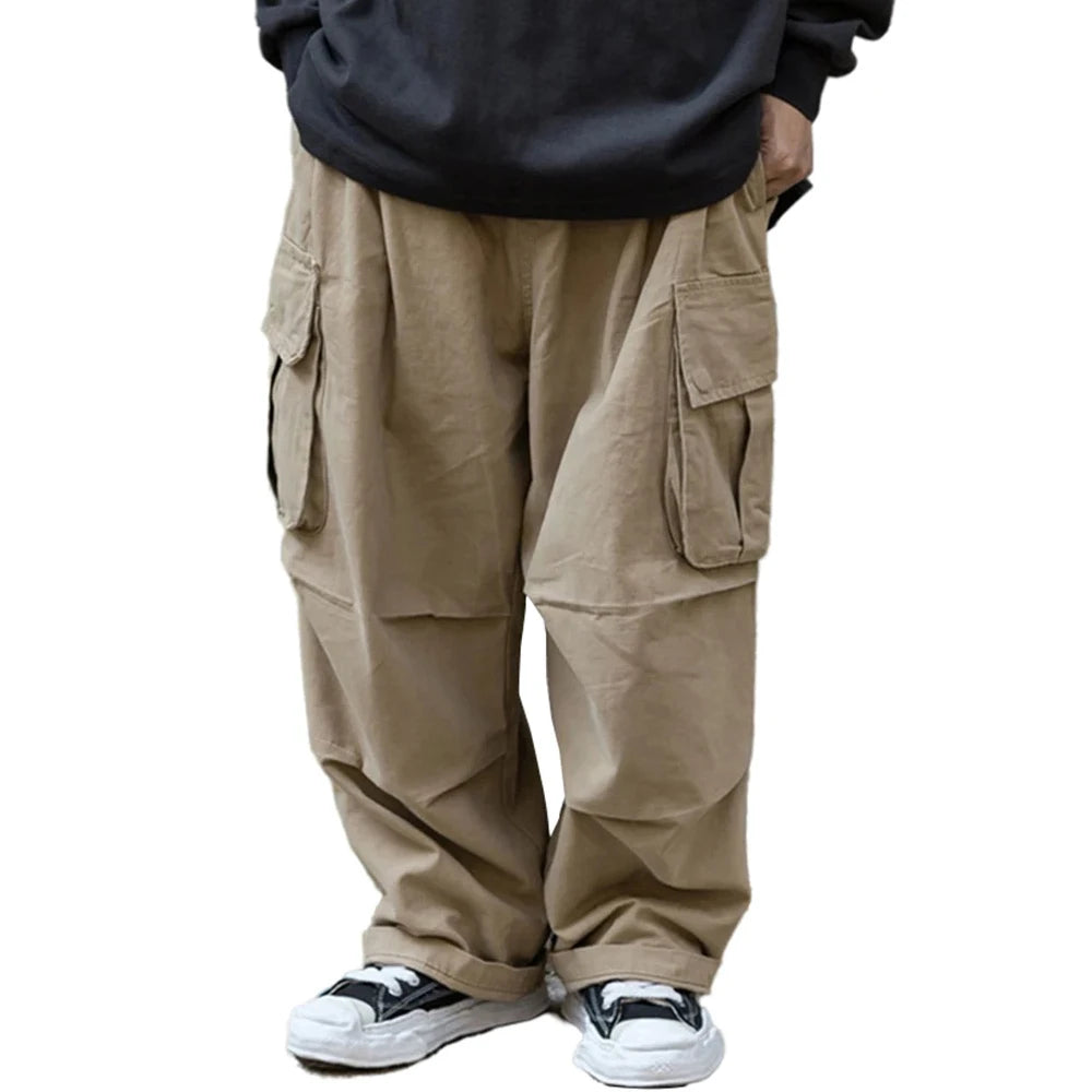 Soft Layers Solid Color Safari Style Cargo Pants - Pleated Loose Straight-leg