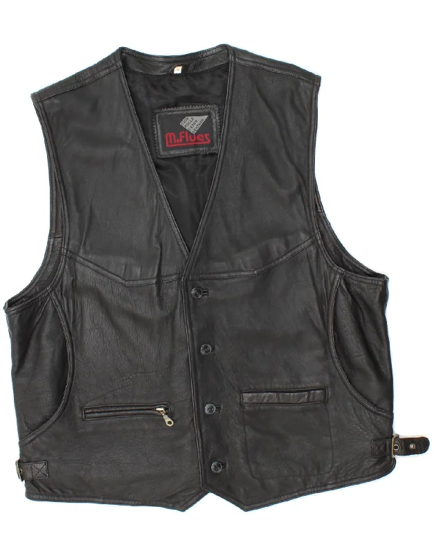 M. FLUES Mens Leather Waistcoat IT 54 XL Black