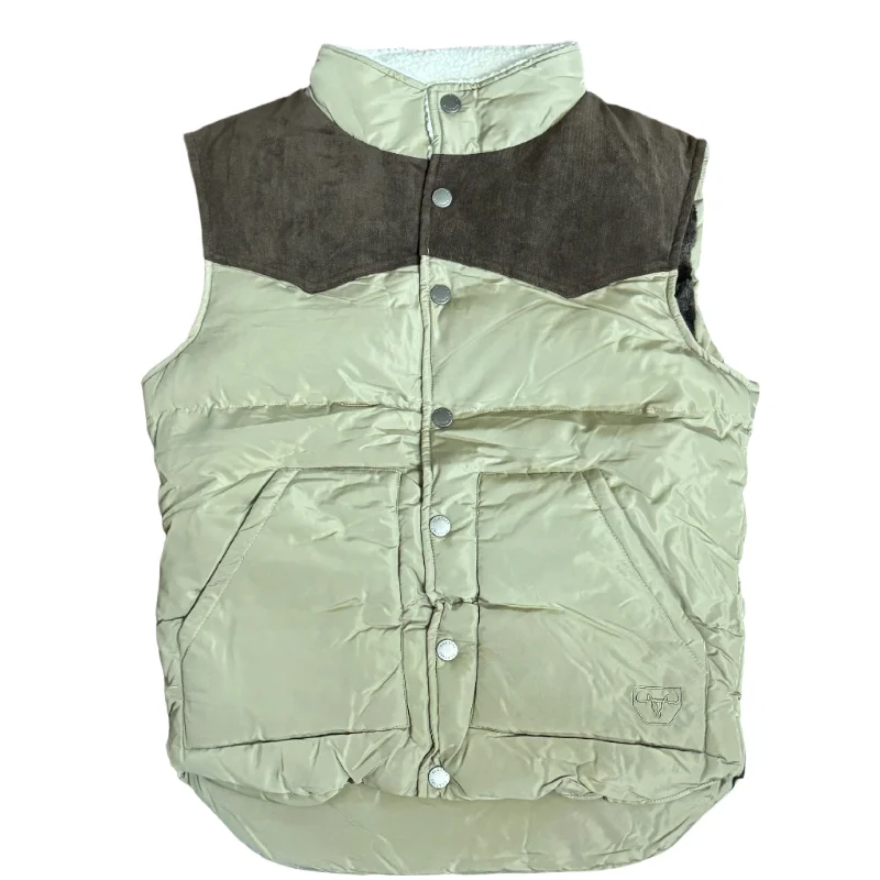 Fur Lined Puffer Vest - Khaki