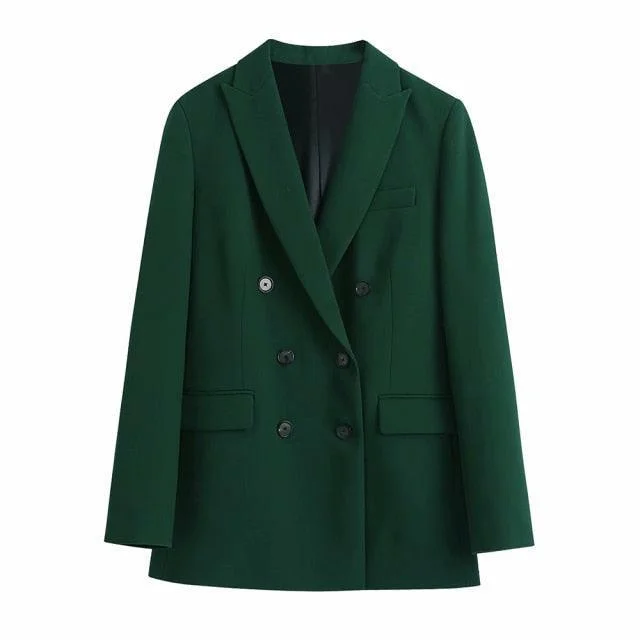 Timeless Apparel Green Double Breasted Blazer Women - Casual - Plain-Solid